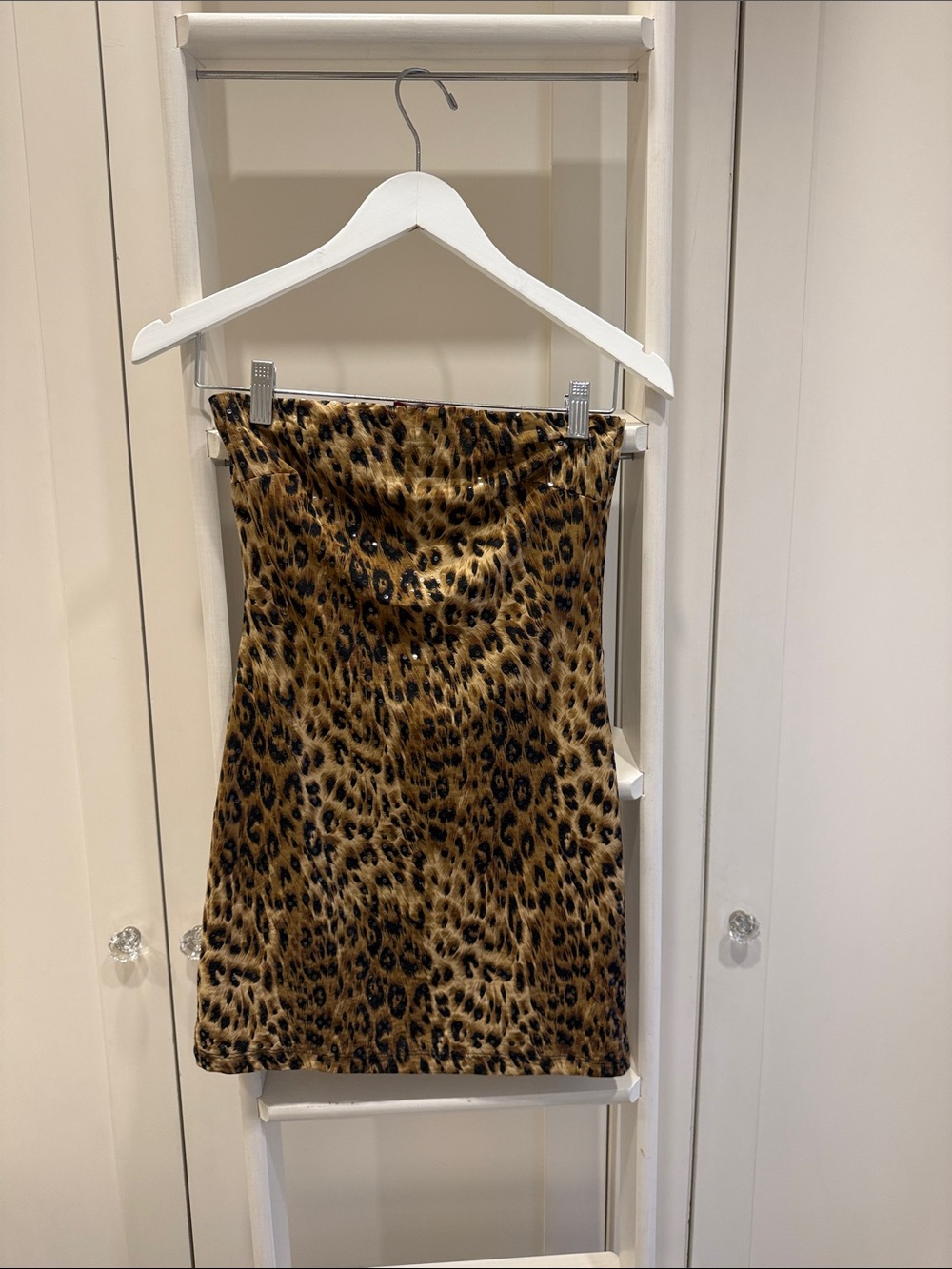 Vintage Y2K Sabora Leopard Sequin Strapless Mini Dress Fits XS/S